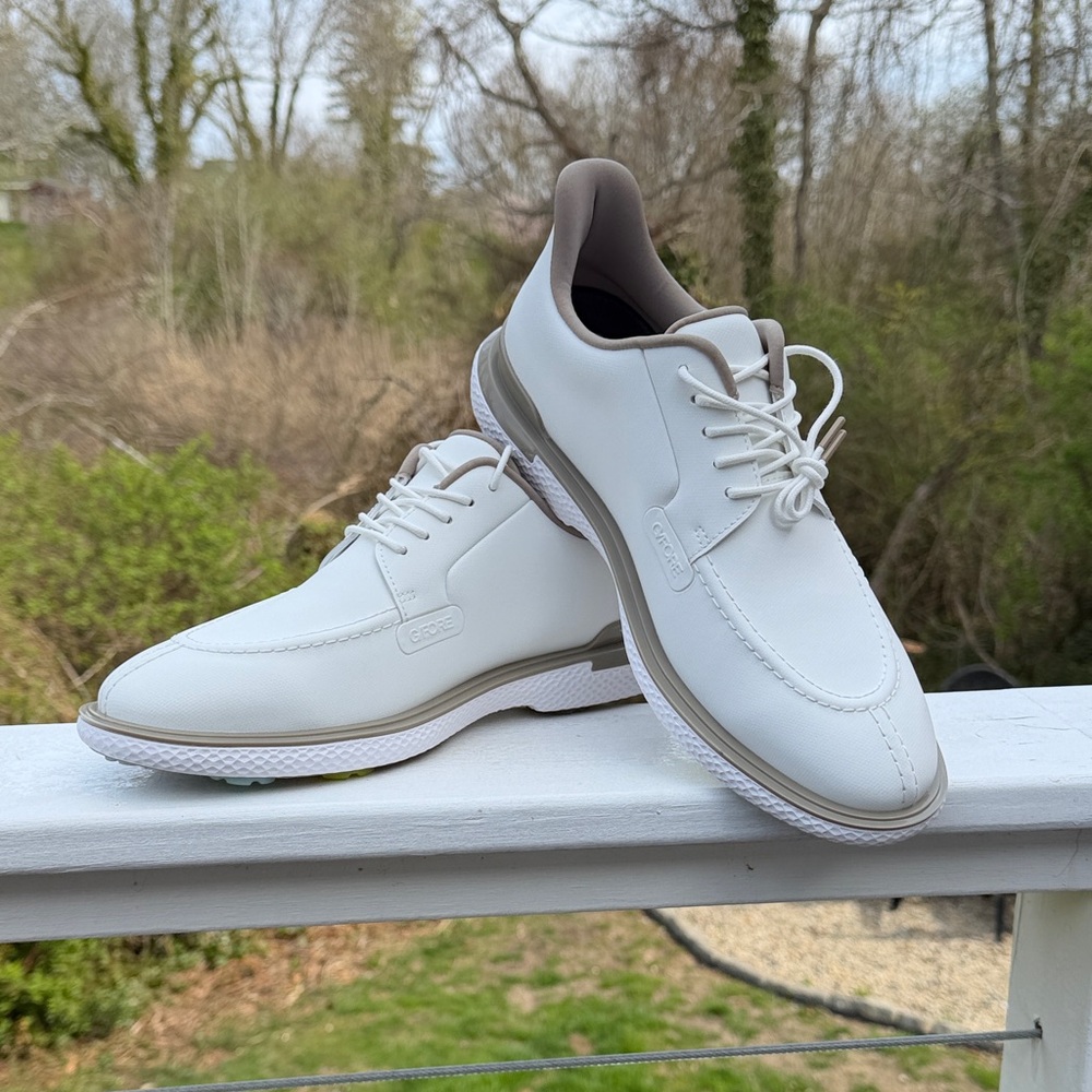 G/FORE White and Tan Men's Casual Lace-Up Golf Sneakers
